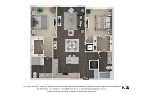 Floor plan for 2 beds, 2 baths, 1140 sqft